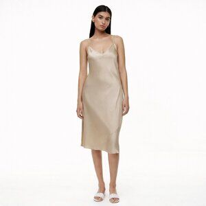 Aritzia Wilfred Womens XS Only Slip Satin Midi  Dress Champagne Chemise